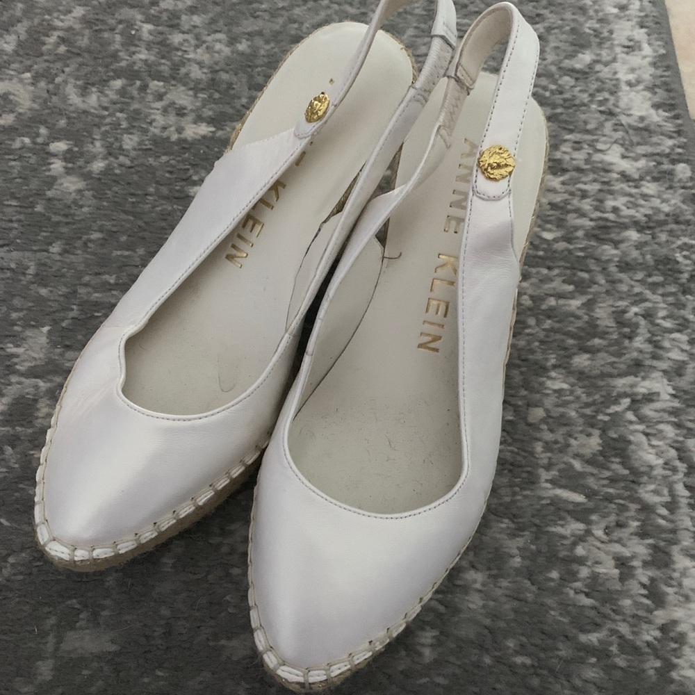 White Anne Klein wedge sling backs